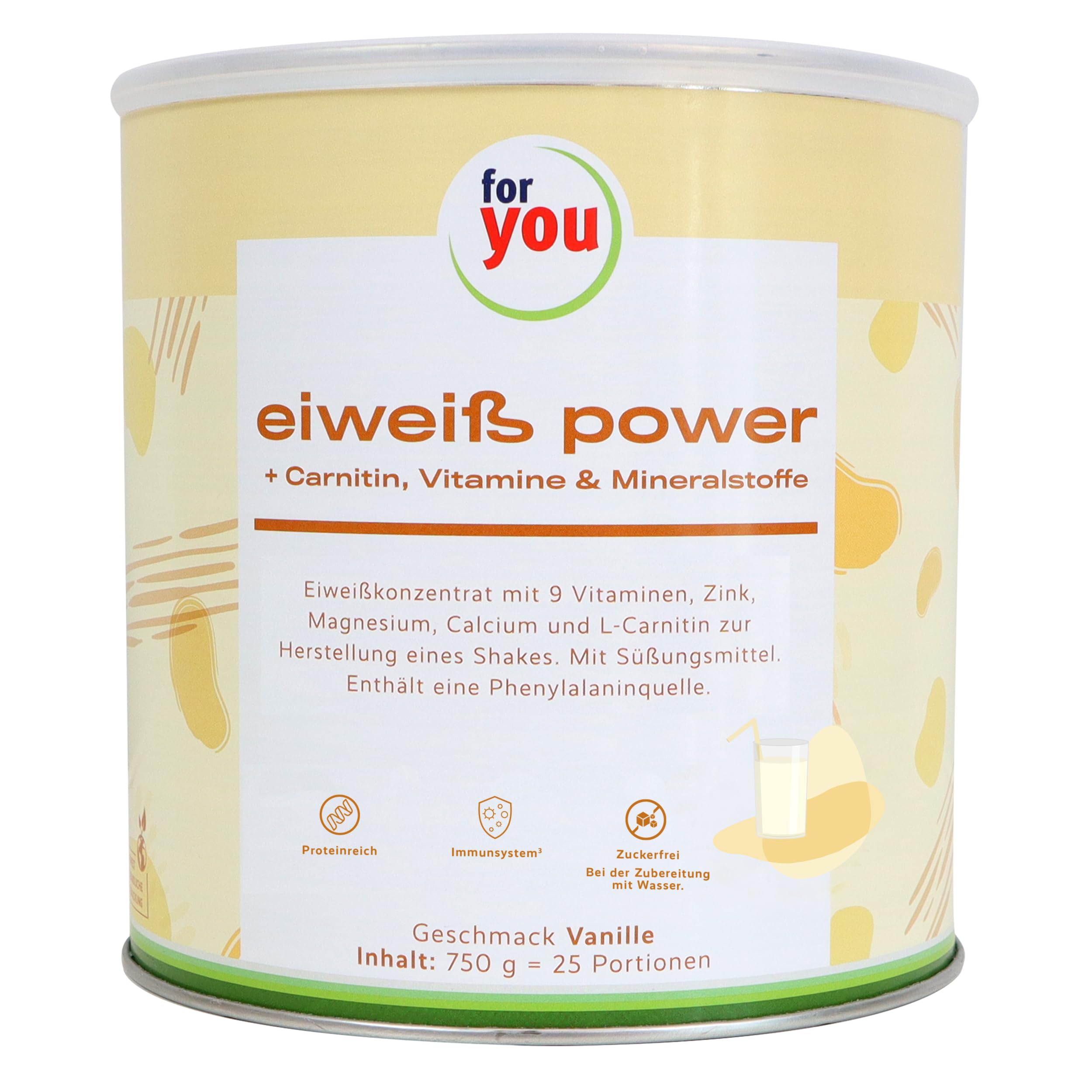 for you Power Eiweiß Vanille 750 g – Mehrkomponenten Eiweißpulver nach Dr. Strunz mit L-Carnitin | Protein Pulver aus Molke, Soja, Milch & Ei | Sehr gut löslich