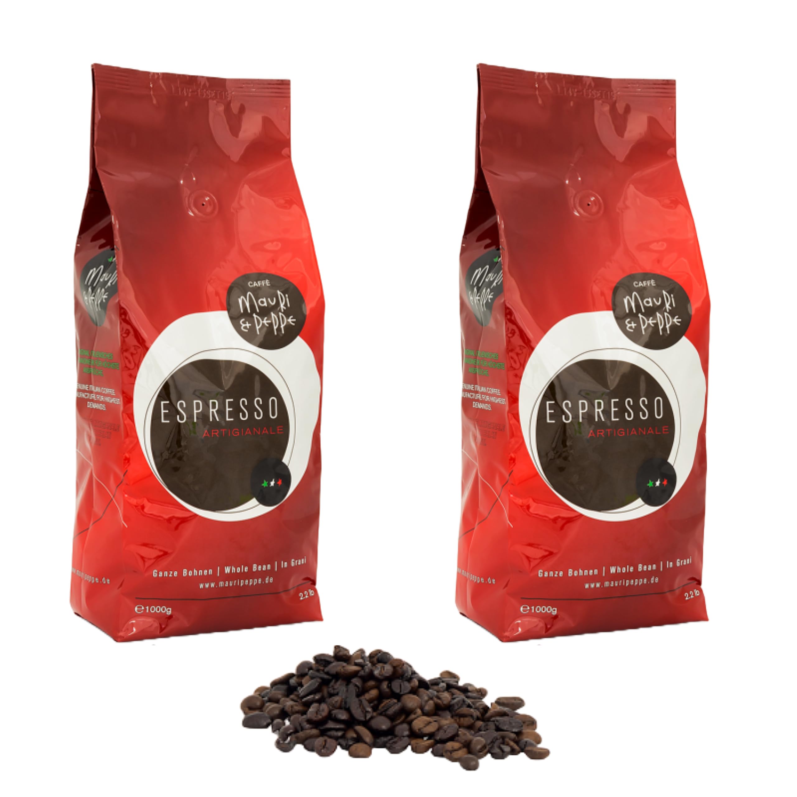Mauri & Peppe Espresso 2 x 1000 g całe ziarna kawy – oryginalne włoskie rękodzieło do palenia, spełniające najwyższe wymagania!