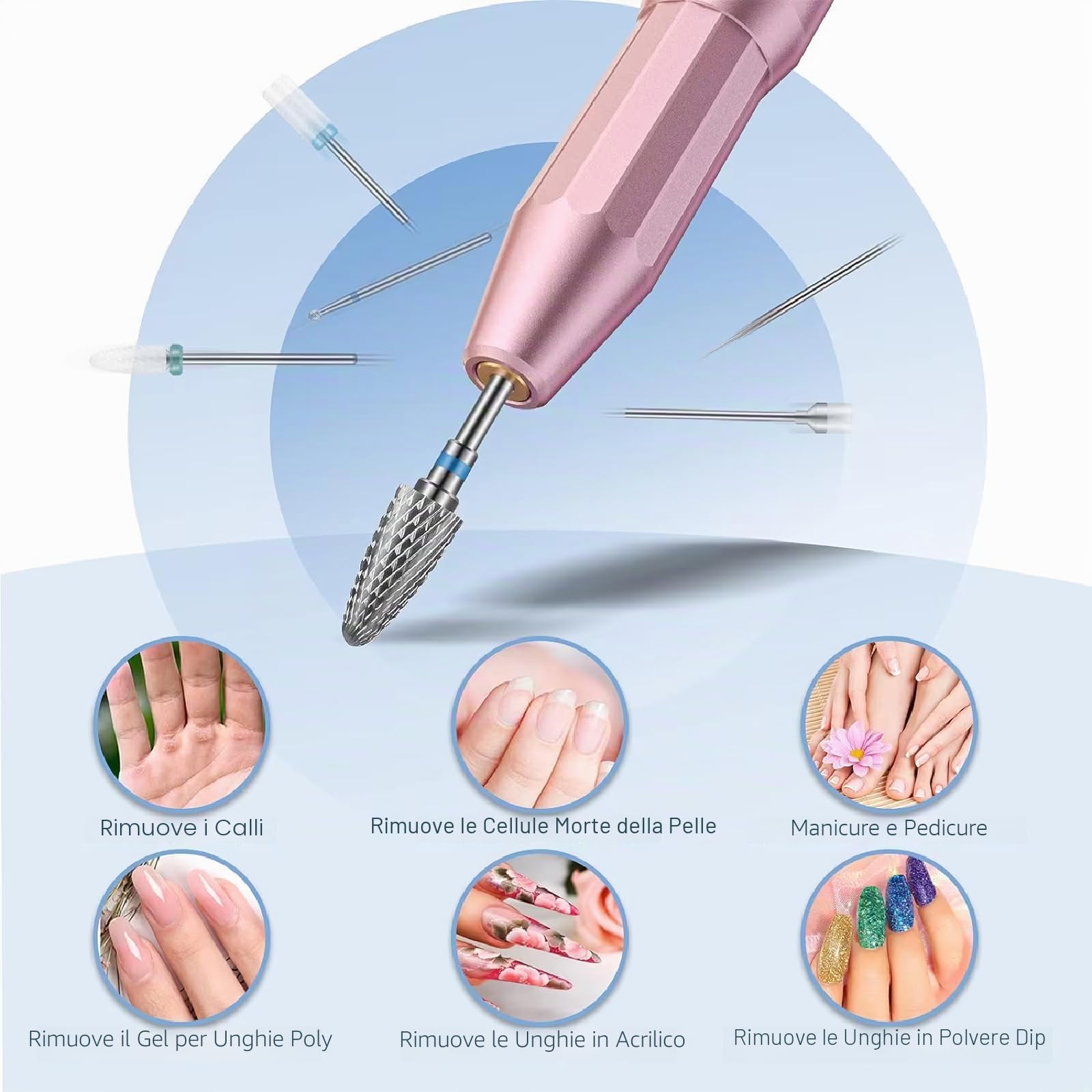 Set di 13 punte da trapano per unghie, 3 punte in carburo di tungsteno, 3 punte da trapano in ceramica, 6 punte per trapano diamantate, 1 pennello, punte da trapano da 3/32 per manicure pedicure