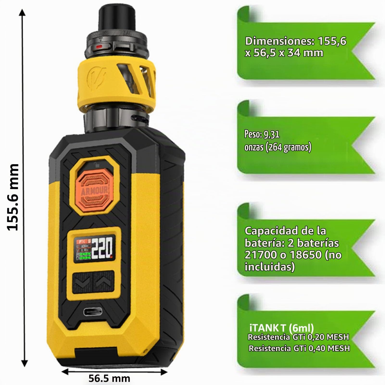 Vaporesso ARMOUR MAX Kit[ iTank T Edition ] 220W Armour Max Mod with 6 ml Top Tilling itank T Atomizer, Support GTI Coil (0.2Ω/0.4Ω), no Battery, no nicotine (ARMOUR MAX Kit（itank T) Cyber Blue)