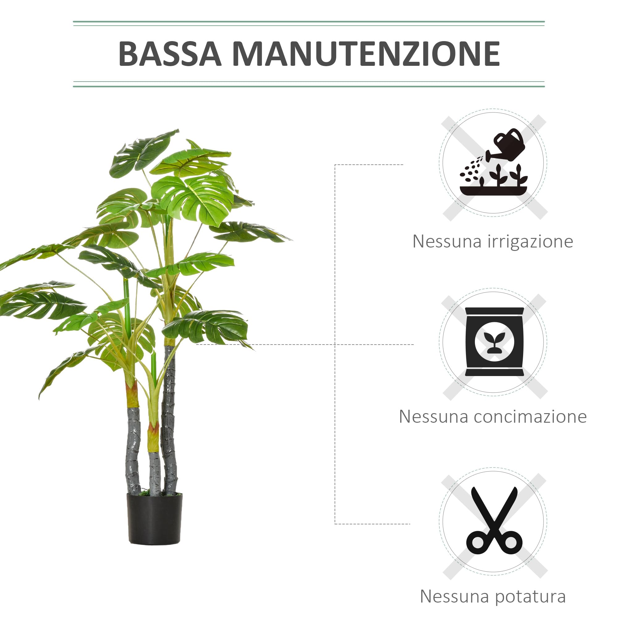 HOMCOM Planta Artificial 120 cm Monstera Artificial con 20 Hojas Verde