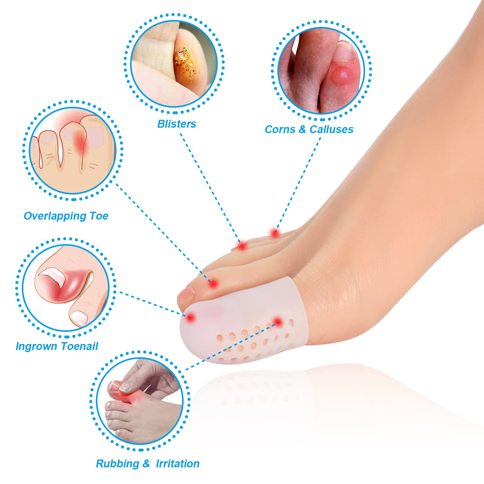 ACWOO Protector Dedos Pie Silicona, 12 Piezas Protector Dedo Gordo Pie, Protector De Dedos De Los Pies, Protector Dedos Pie Transpirable para Ampollas, Callos y Callosidades, 3 Tamaños (S, M, L)