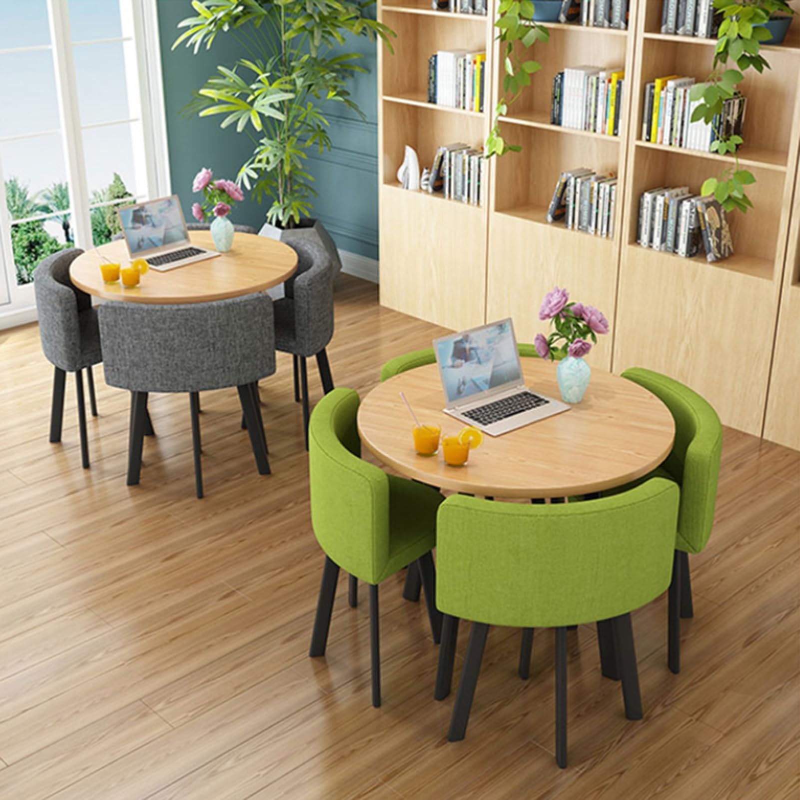 HARELA Small Office Reception Room Club Table and Chair Set, Dining Round Table Soft Backrest Seat, Cafe Balcony Living Room Simple Round Dining Table, Modern Style Furniture (Color : Apricot)