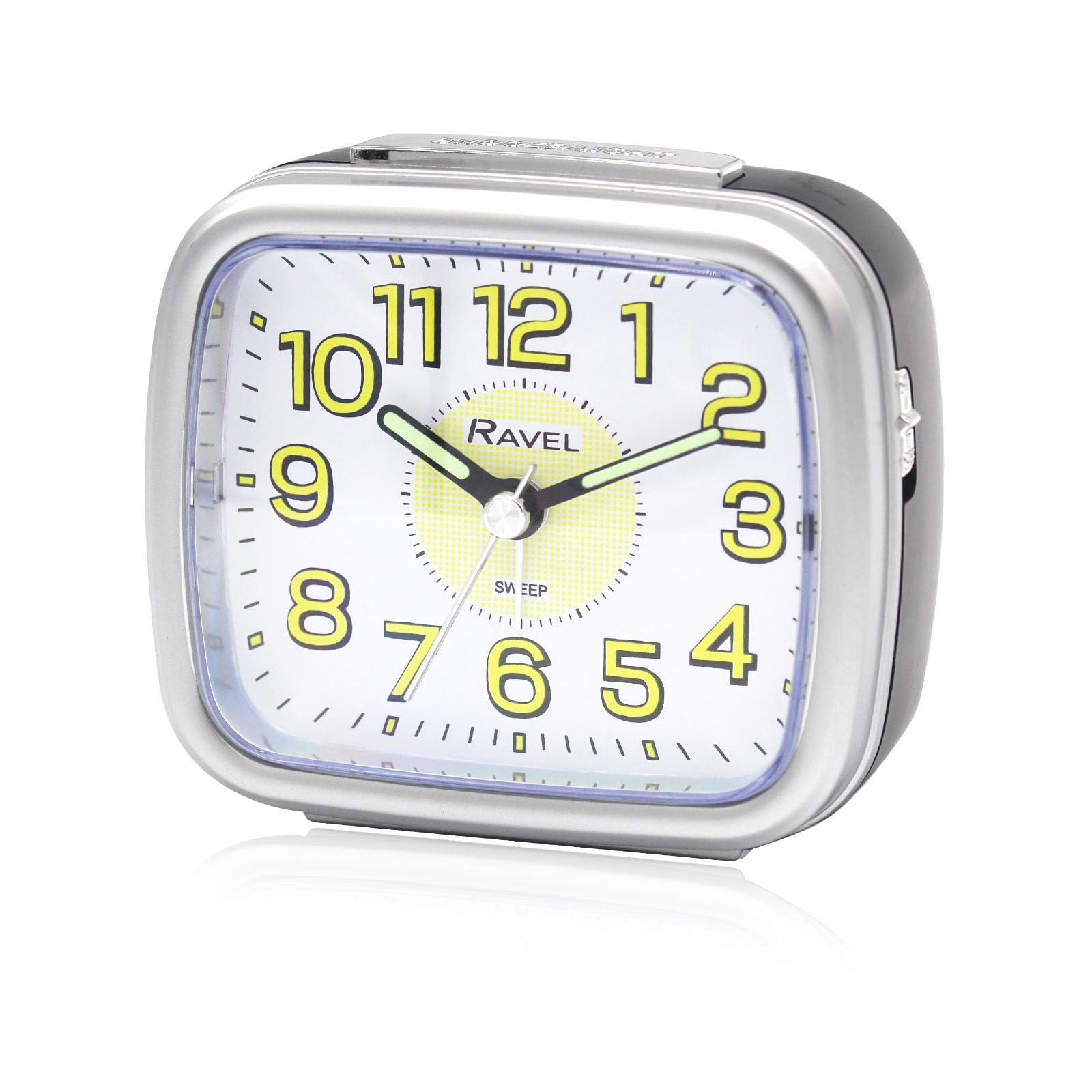 Ravel Black / Silver Trim - Midsize Bedside Alarm Clock With Luminous Numbers - Analogue Quartz - Rc044.13 - Black/Silver Trim
