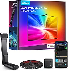 Govee Luz de fundo de TV 3 Lite com função de correção de olho de peixe, sincronização para TVs de 55-65 polegadas, faixa LED de TV WiFi RGBICW de 3,6 M com câmera, 4 cores em 1 conta de lâmpada