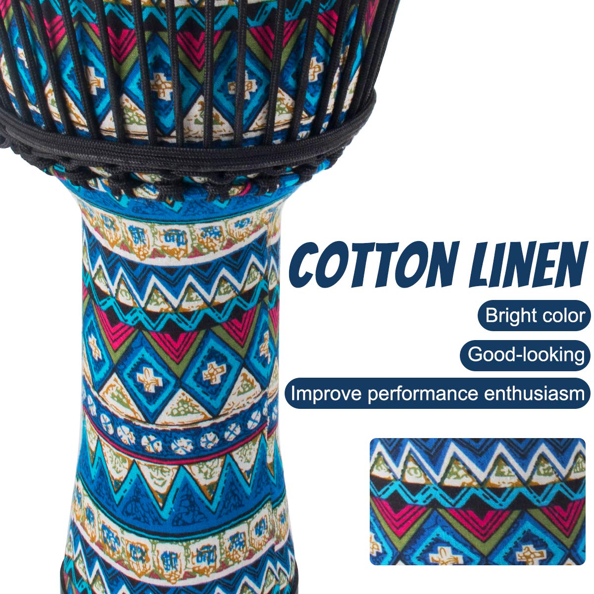 Peau de chèvre Bongo Congo, djembé léger en résine ABS avec coutures en tissu, 25,4 x 50,8 cm, pour débutants et débutants (motif floral bleu)