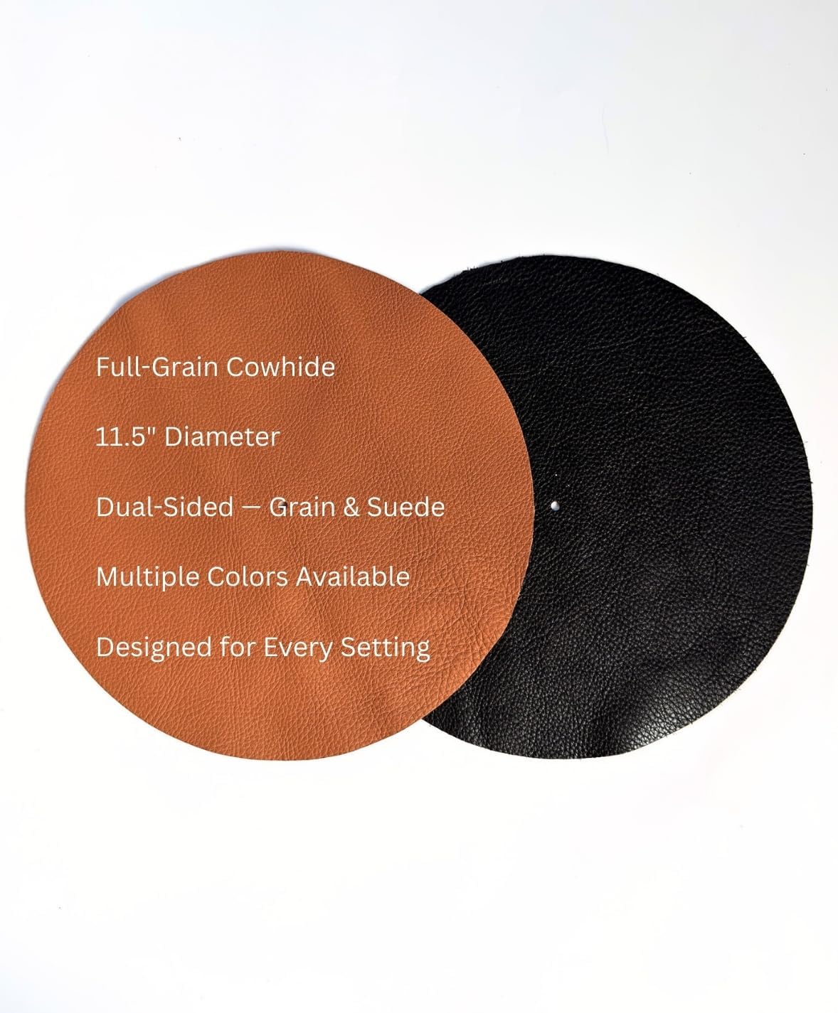 Premium Leather Turntable Slipmat — 11.5" Full-Grain Cowhide Platter Mat | Anti-Static | Dual-Sided Grain & Suede | Fits Audio-Technica, Pro-Ject, Rega & More (Cognac)