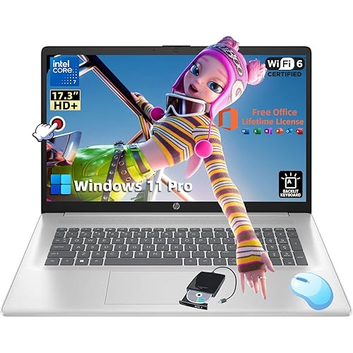 HP 17 Touchscreen Laptop Business - Ms Office & DVD Drive • 17.3-inch HD+ Display • Intel 7-150U CPU • Backlit Keyboard • Numeric keypad • Copilot • Wi-Fi 6 • Win 11 pro (16GB RAM | 1TB SSD)