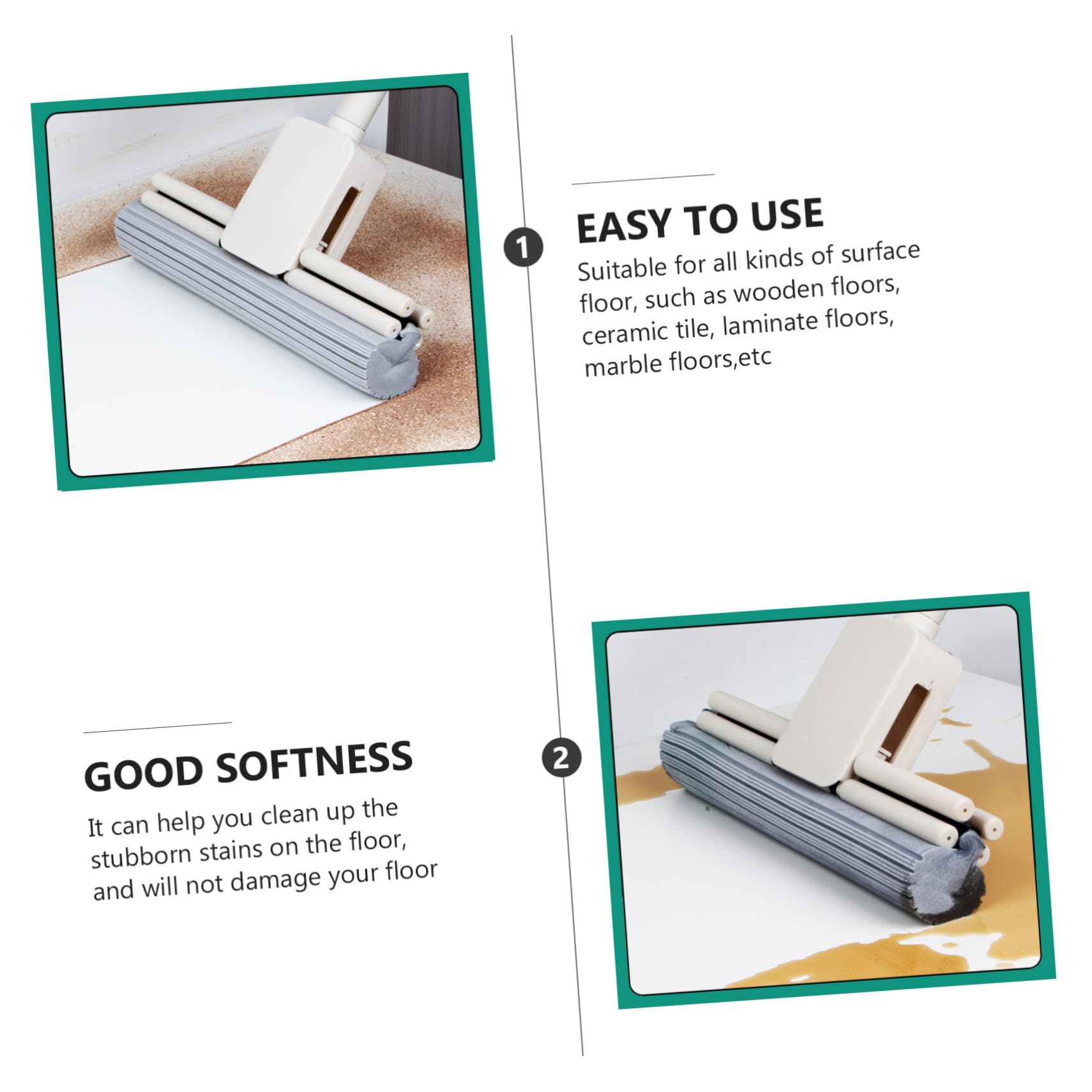 HAPINARY 3pcs Roller PVA Sponge Mop Head Refills Cleaning Mop Pads for Wooden Tile Floors