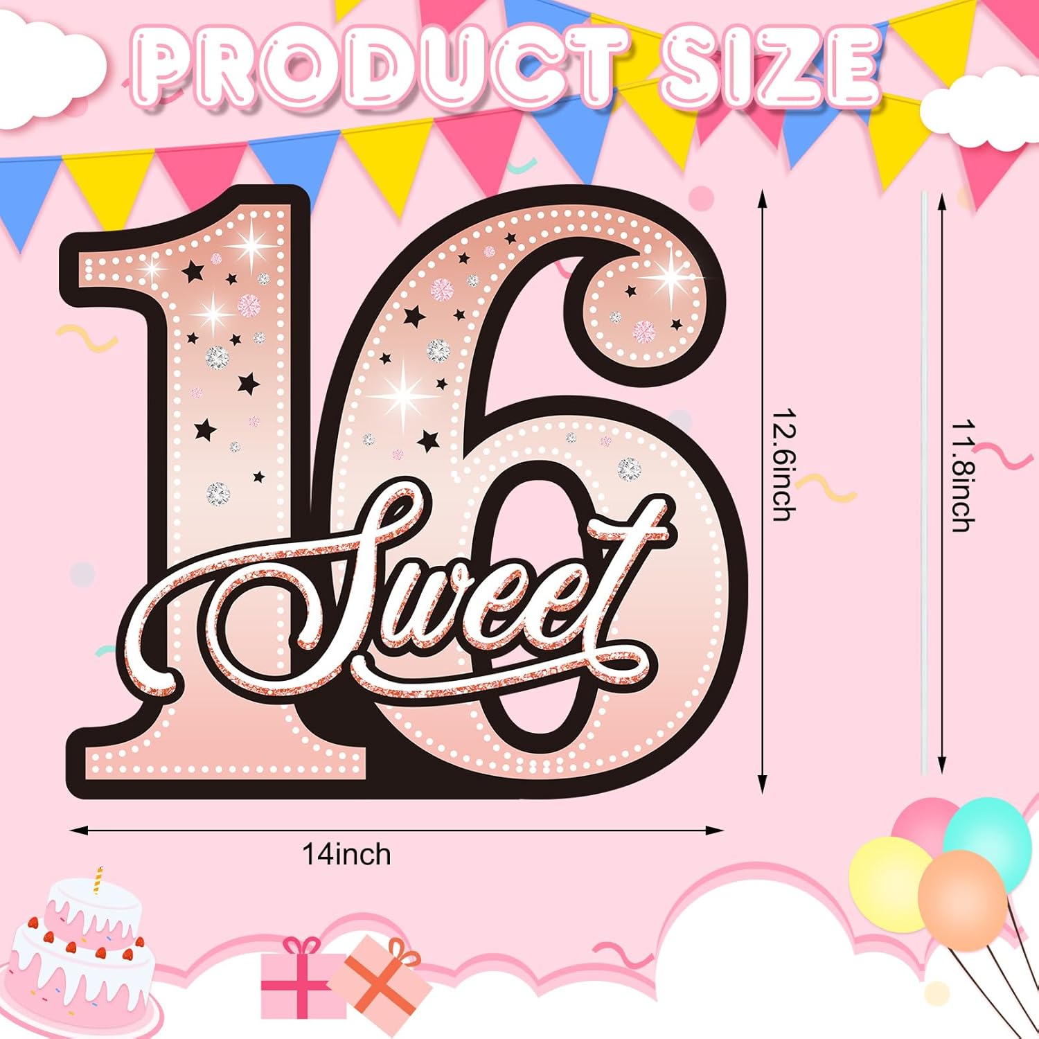 Barydat 9 Pcs 16th Happy Birthday Yard Sign with Stakes Rose Gold Sweet Large Birthday Waterproof Outdoor Decoration for Girls Garden Party Supplies