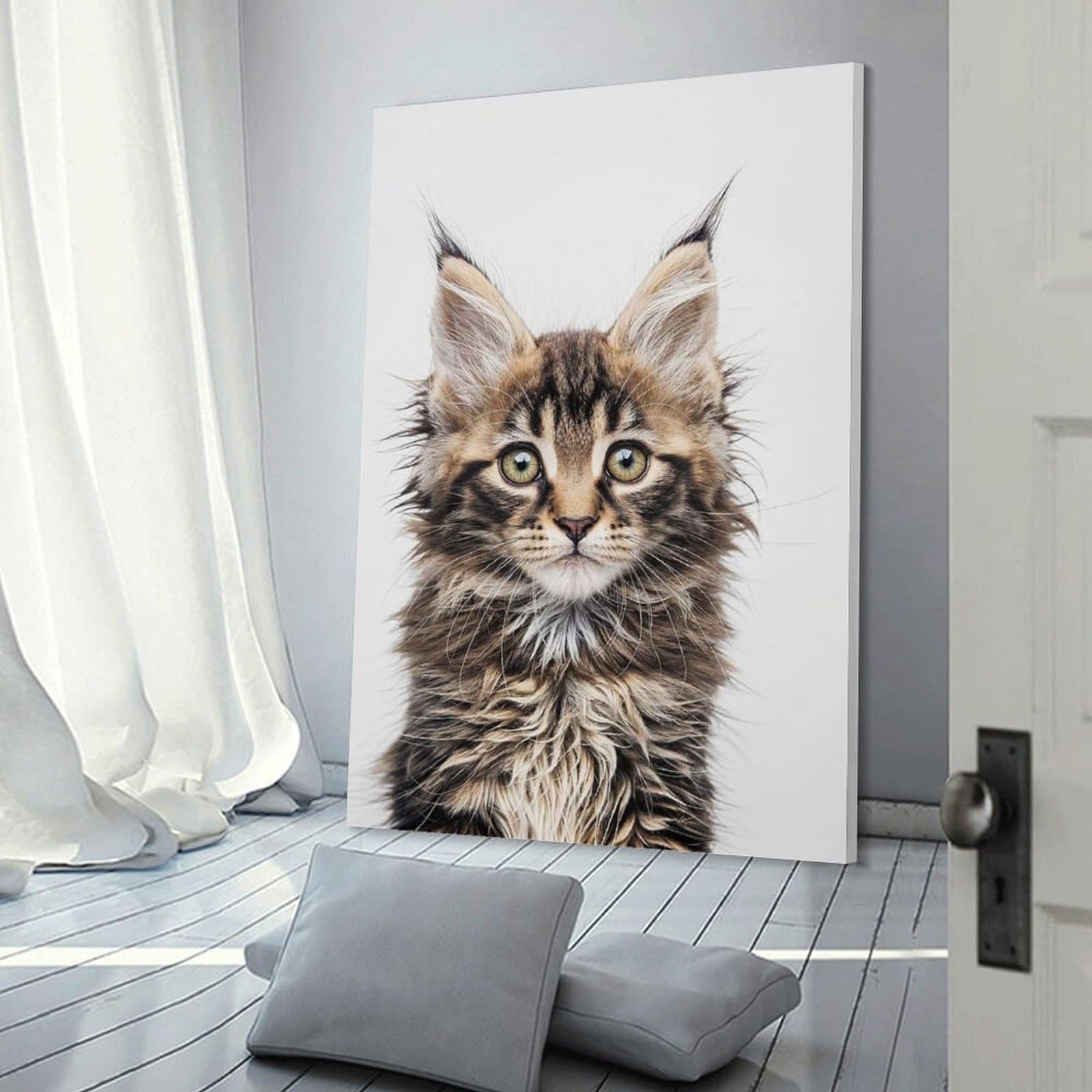 Junmoney Cute Baby Main Coon Cat Room Decor Wall Art, 24x36inch(60x90cm), for Front Hall, Corridor Or Welcome Spaces, A Neat Decor Update for Hallways