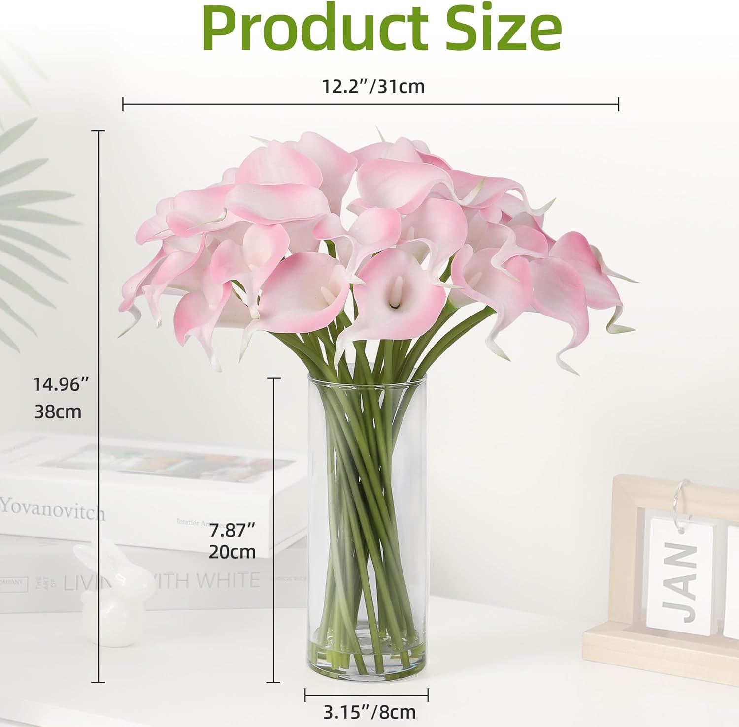 GarveeLife 24PCS Real Touch Calla Lily with Vase, Artificial Flowers with Faux Water for Centerpiece Table Decor, Latex Fake Flower for Wedding, Home, Office Counter Decorations, Pink
