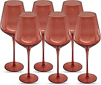 Vista 10 de Saludi Copas de vino originales Smokey Sand, 16.5 onzas (juego de 6) con tallo de un solo color, vidrio neutro ámbar ahumado marrón, ideal para todo