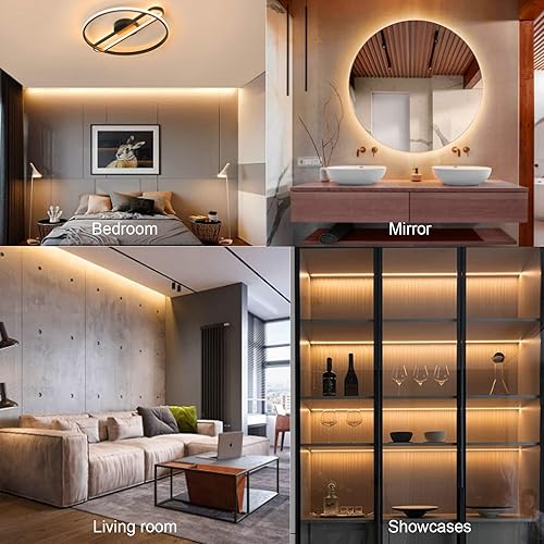 Miniatura 4 de COB - Tira de luces LED de 32.8 pies, 3000 K CC 24 V, regulable, blanco cálido, tira de luces LED flexibles para dormitorio, con control remoto y