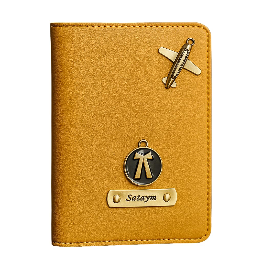 Personalised Leather Passport Cover, Travel Document Holder with Multiple Compartments, Black with Gold Accents, Unisex (Yellow)-image-4