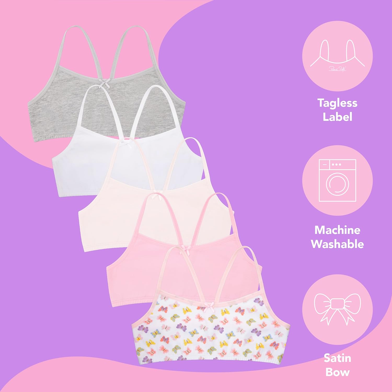 5 Pack Cotton Girls Training Bras - Racerback Crop Cami Training Bras for Girls - Image 2