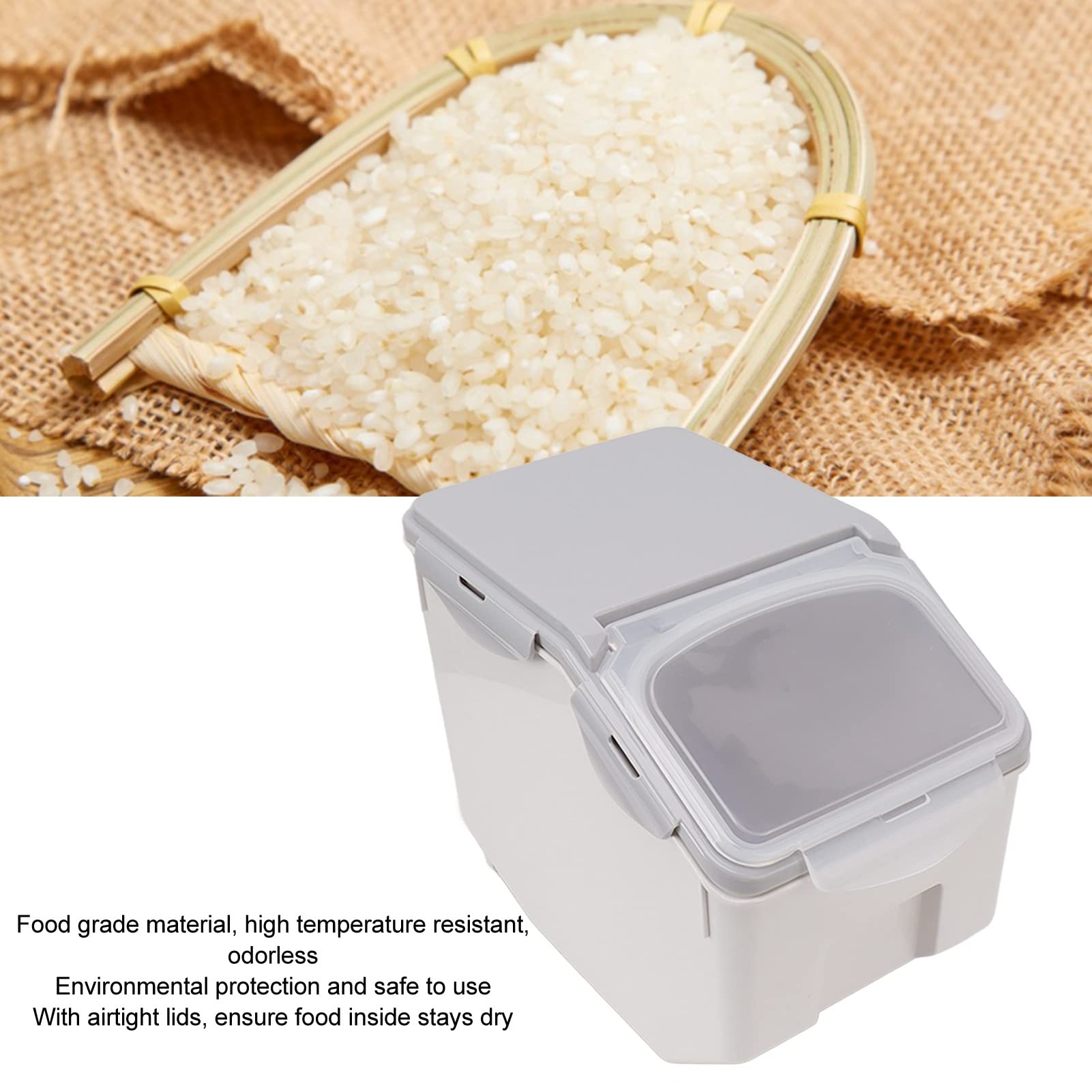 Récipient à Riz Écologique 15KG Gris - Hermétique, Résistant Chaleur Avec Tasse à Haricots