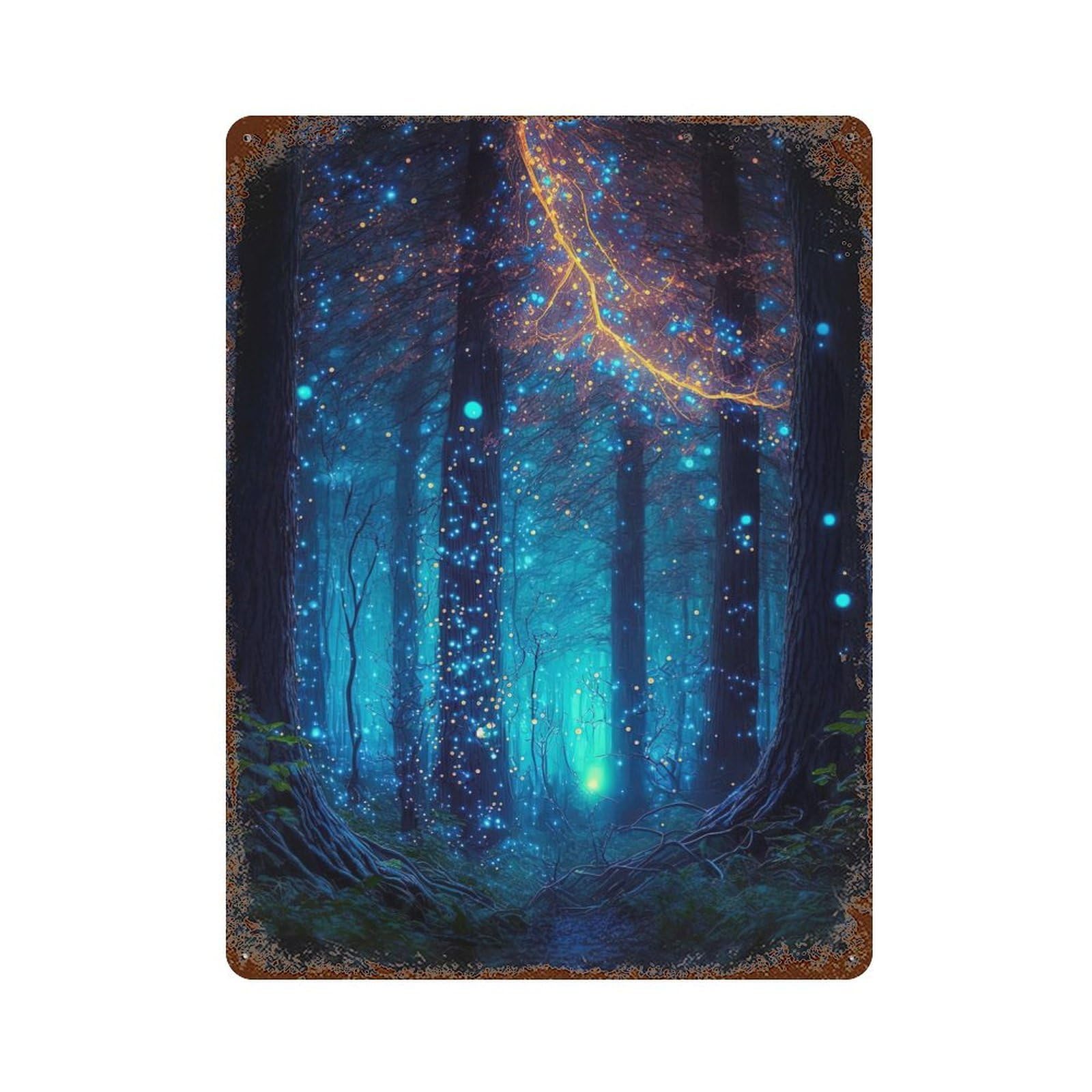 Fantasy Magic Lights Rust Effect Tin Sign 15.7"x11.8", Industrial Home Decor for Garage, Bar And Workshop Decor