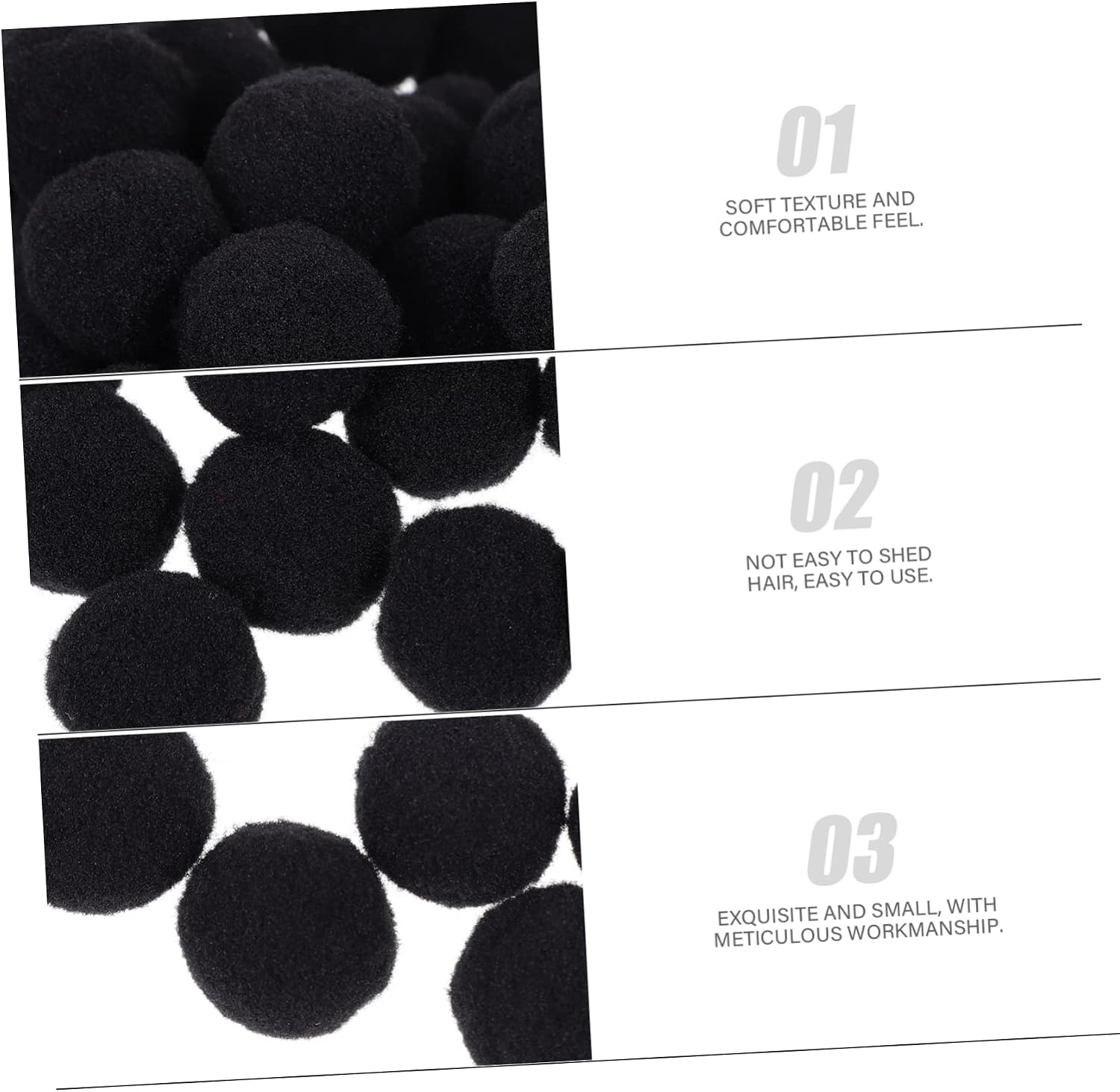 KONTONTY 500pcs Decorative Pom Poms Fluffy Polyester Balls for DIY Crafts Clothes Accessories and Scrapbook Decoration Black Pompoms for Creative Projects