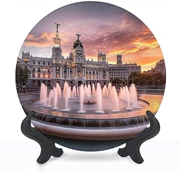 Decorative Plates for Display 8" Cybele Plaza Madrid Ceramic Ornament with Display Stand and Hook Up for Wall Decor Hanging Festival Wedding Gift
