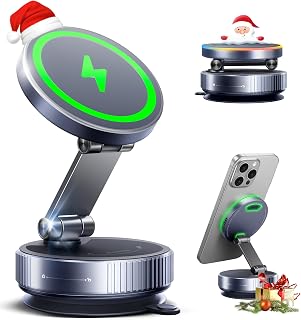 Magnetic Phone Charging Holder Mount for Car, 360° Vacuum Magnetic Phone Holder, Qi1 15W Fast Wireless Charger for car Magsafe Suction Cup Phone Mount for iPhone 17 Pro Max Air 16-12 & Android