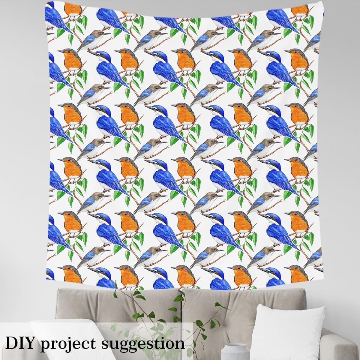 Erosebridal Hummingbird Fabric by The Yard, Wildlife Bird Waterproof Outdoor Fabric 2 Yards, Rustic Country Farm Animal Upholstery Fabrics, Tree Branches Outdoor Indoor Decor