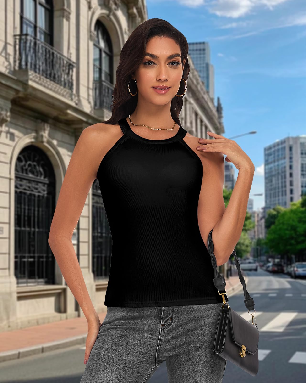 WOWENY Damen Unterhemd BH-Hemd Sexy Basic U-Ausschnitt Eingebauter BH Bügelloser Criss-Cross Back Gepolstert Tank Tops
