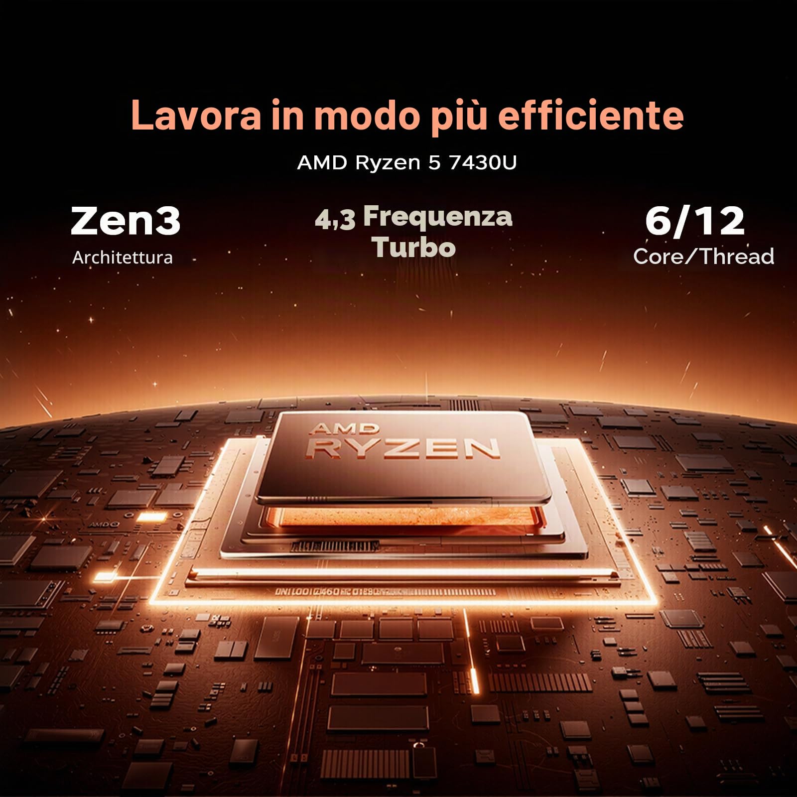 15.6" PC Portatile Ryzen 5 7430U Fino a 4.3 GHz, Computer Portatile 16GB RAM DDR4 512GB SSD Espansione 2TB, Laptop FHD 1920x1080, WiFi 6.0, BT5.2, HDMI, USB3.2, Type C, Notebook Ufficio Studia