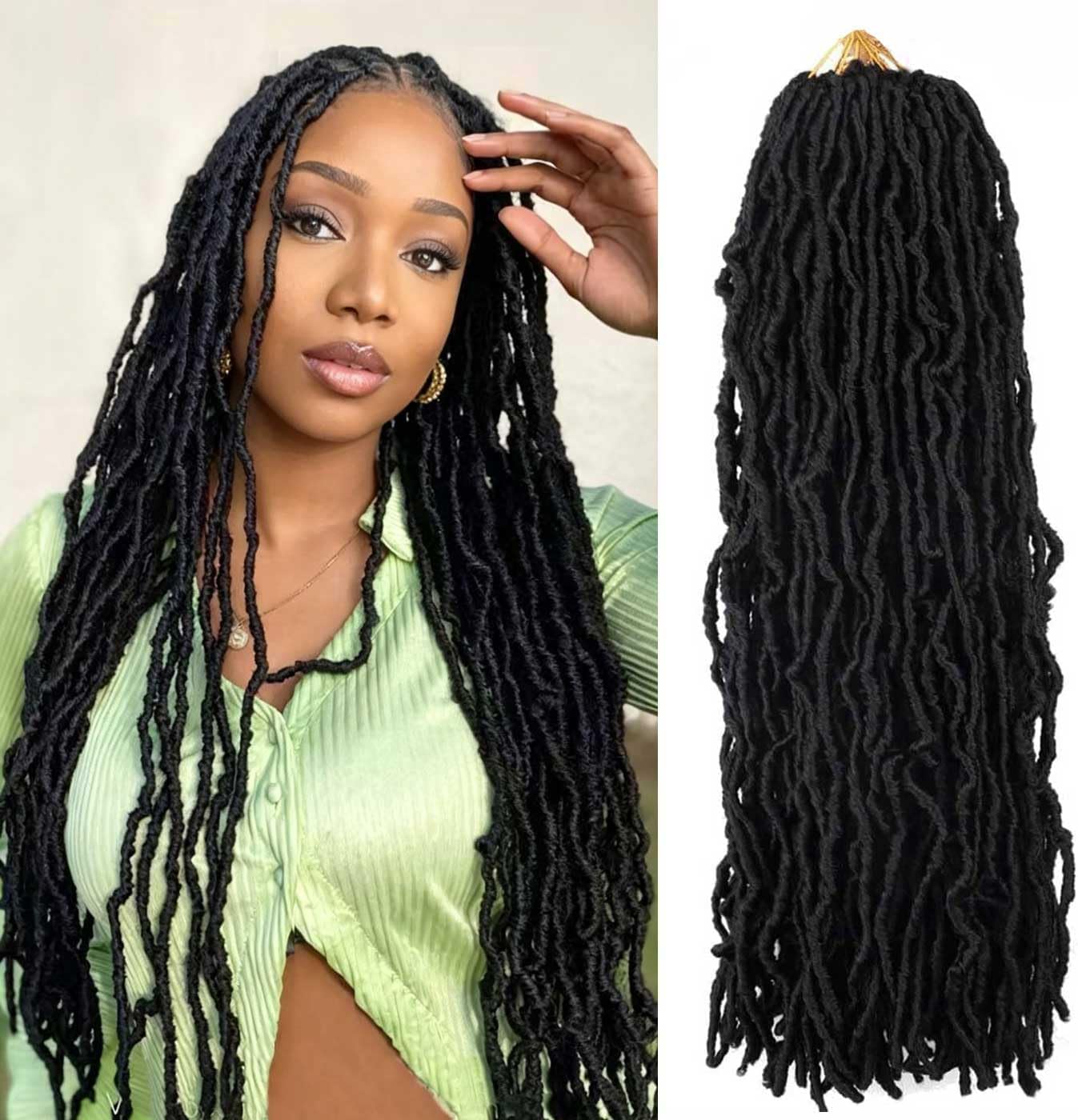 Mytarku 7 Packs 24 Inch Soft Locs Crochet Hair Pre Looped Curly Wavy Faux Locs Crochet Braids for Natural Butterfly Crochet Hair for Black Women (24 inch(pack of 7), 1B)