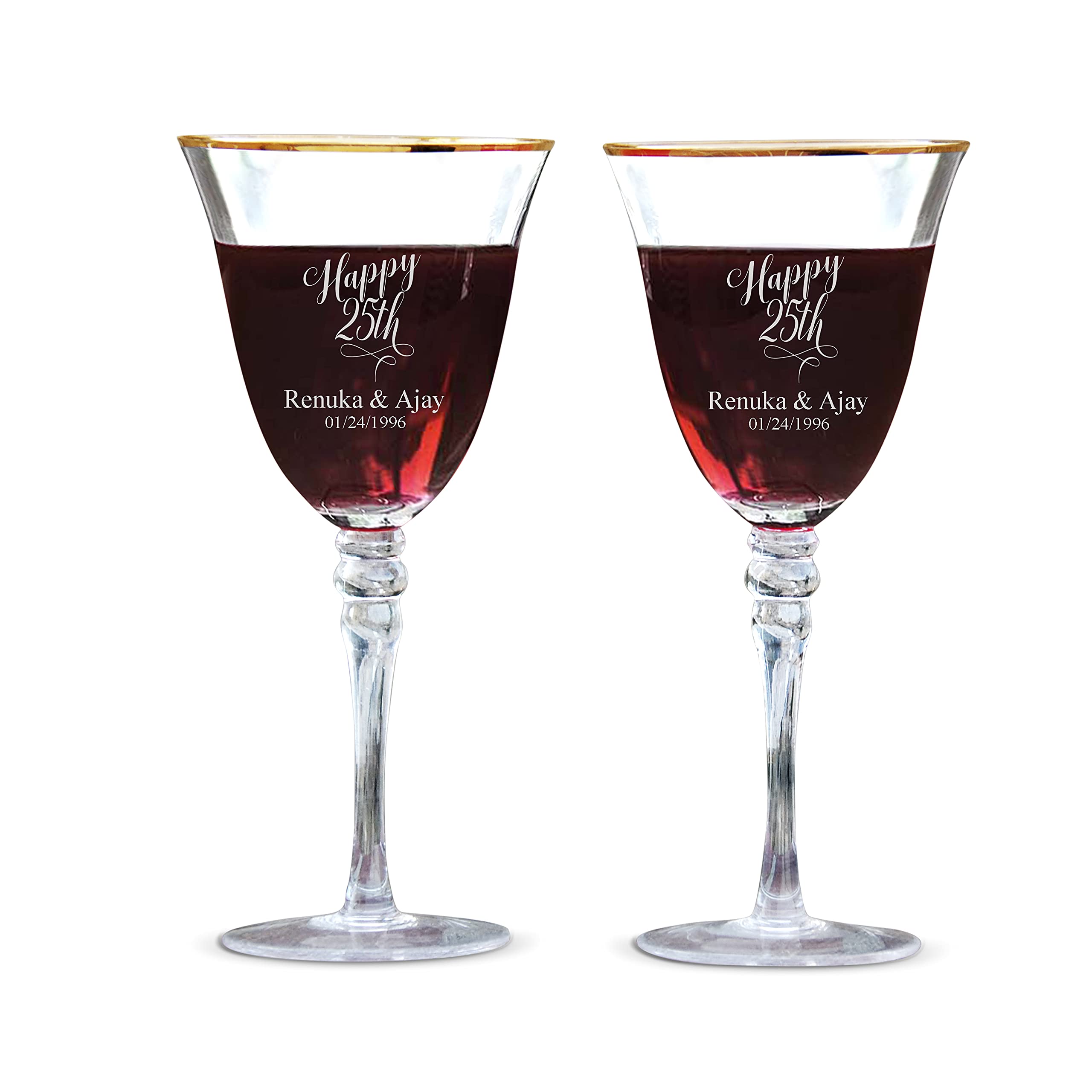 25th Anniversary Couple wine glasses,20oz Etched Stemless Wine Glasses