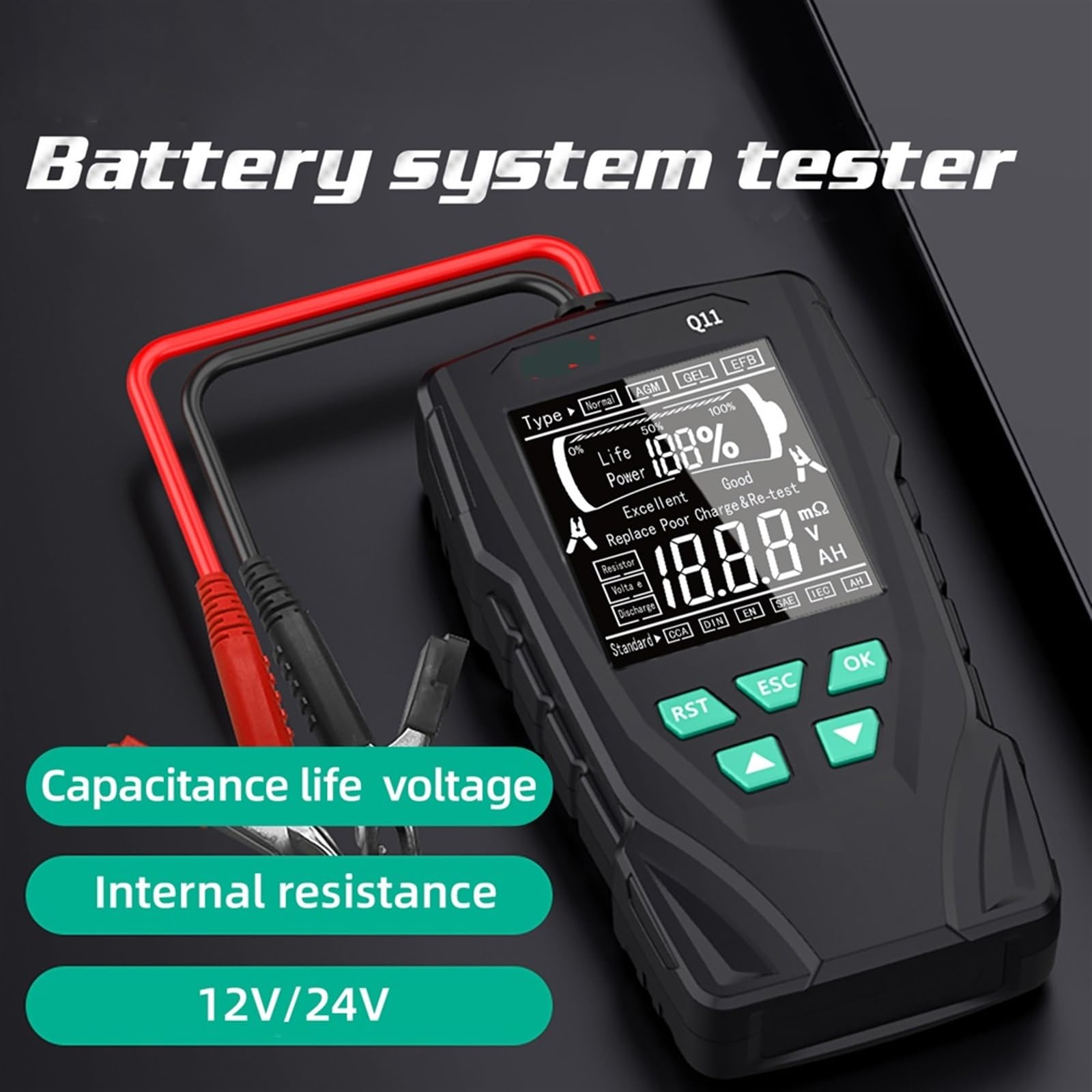 Q11 Tester batteria for auto 12V 24V Checker digitale Rilevamento automatico professionale Analizzatore batteria Strumento batteria for auto