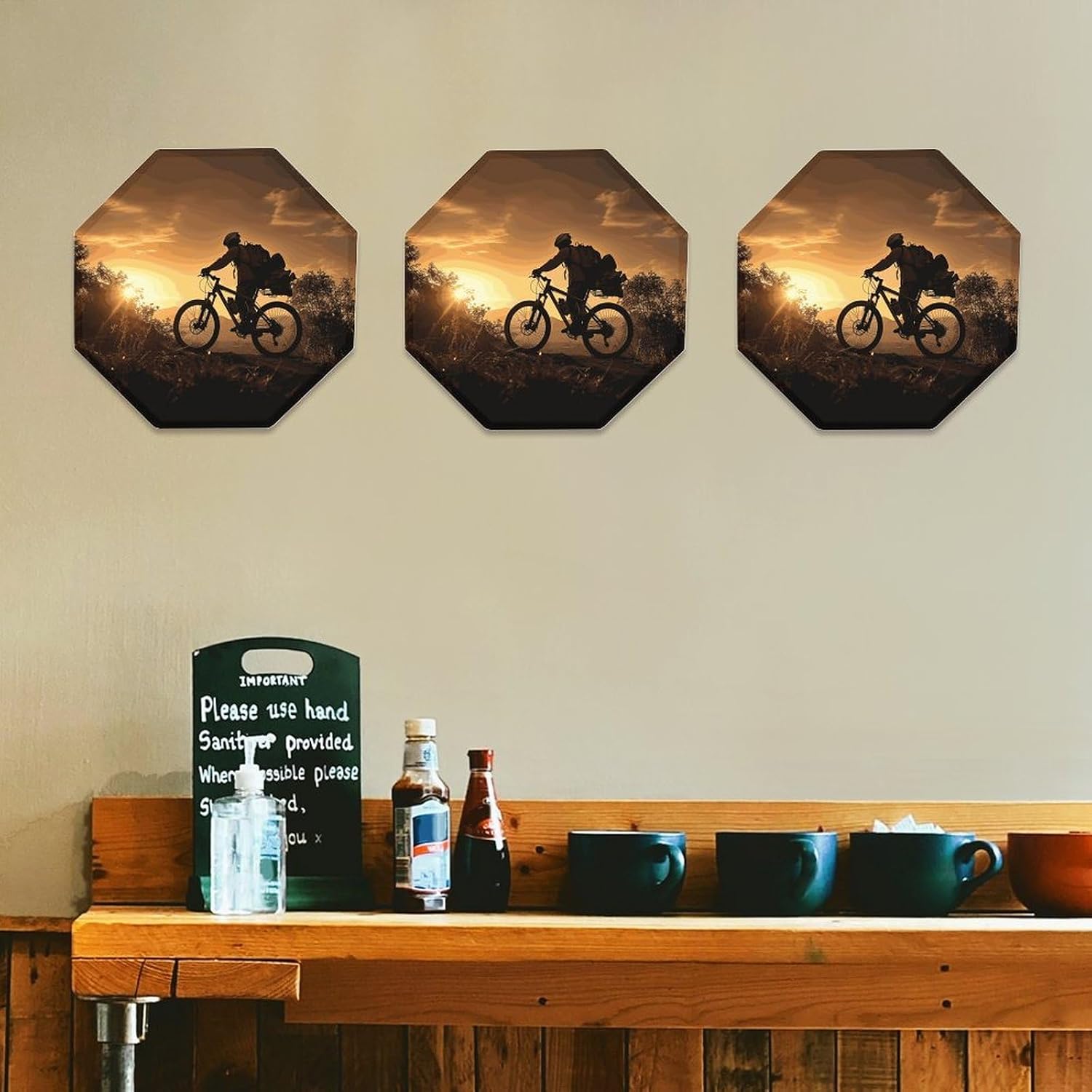 Ctagon Metal Sign for Home, Modern Display Plate for Kitchen, Mountain Bike in The Evening Plates Accent Hanging Wall Decorations 3PCS for Living Room, Bedroom, Hallway, Hotel