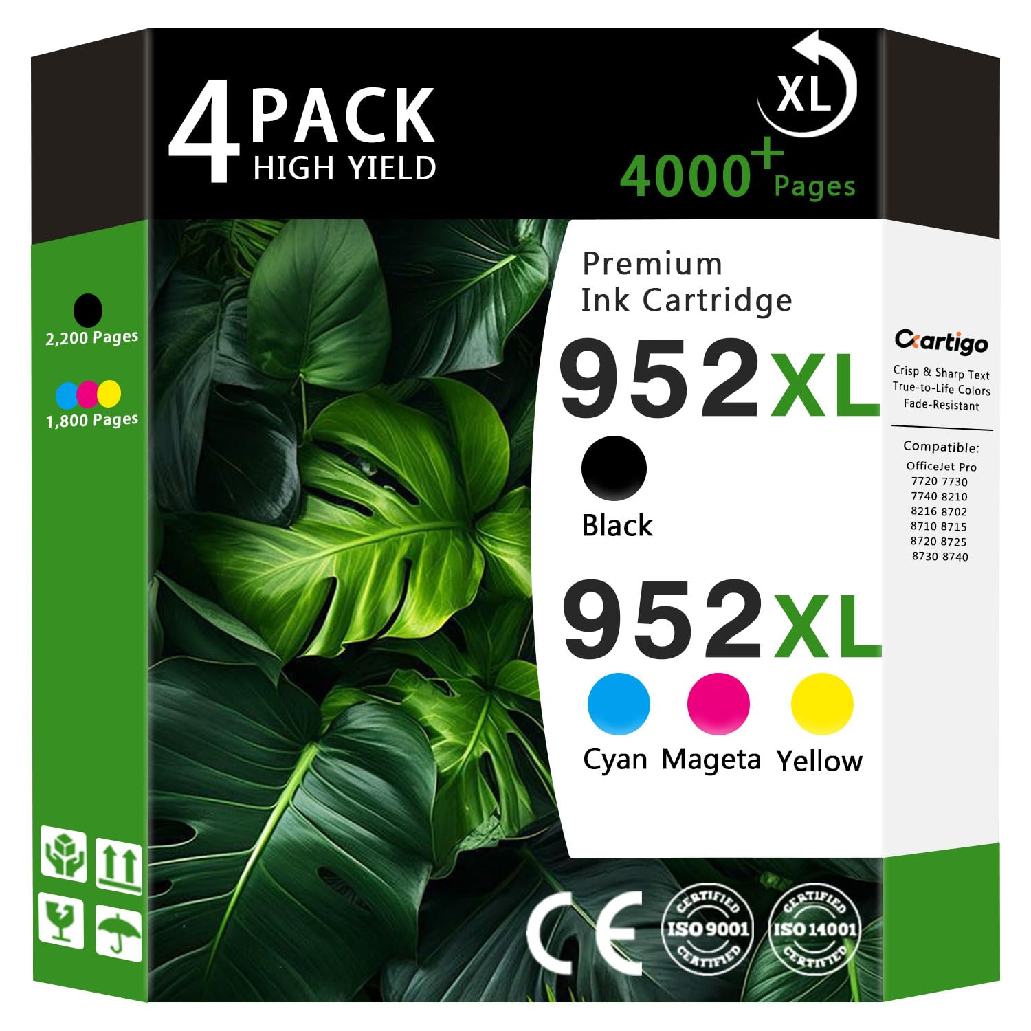 Photo 1 of 952XL Ink Cartridges Combo Pack Compatible for HP 952XL HP952 HP952XL Replacement for Officejet Pro 8710 7740 8720 8702 8210 7720 8700 8740 8216 8725 8200 Printers (Black Cyan Magenta Yellow 4-Pack)