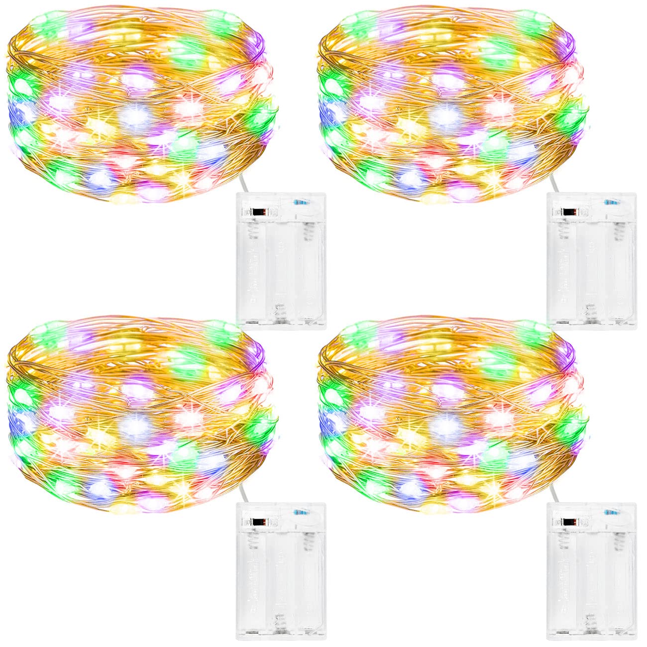 Kolpop 4 Packs Fairy Lights Battery Operated, 5m 50 LED Copper Wire Christmas String Lights, Multicolor LED Twinkle Lights for Bedroom Wedding Birthday Party Indoor Tree DIY Decorations — image 1