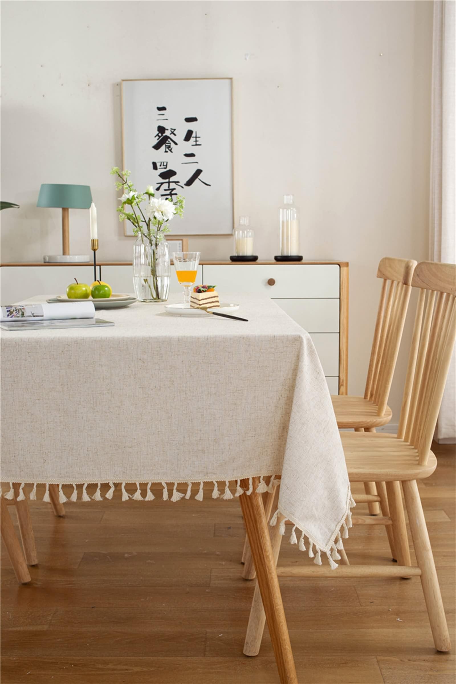 Tovaglia rettangolare 140 x 200 cm, lavabile, in poliestere e lino, tinta unita, con nappe, perfetta per cucina, sala da pranzo, Thanng, decorazione natalizia