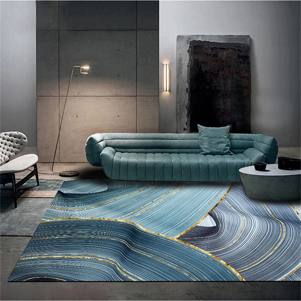 Decoration chambre fille tapis bleu et or abstrait 50x80