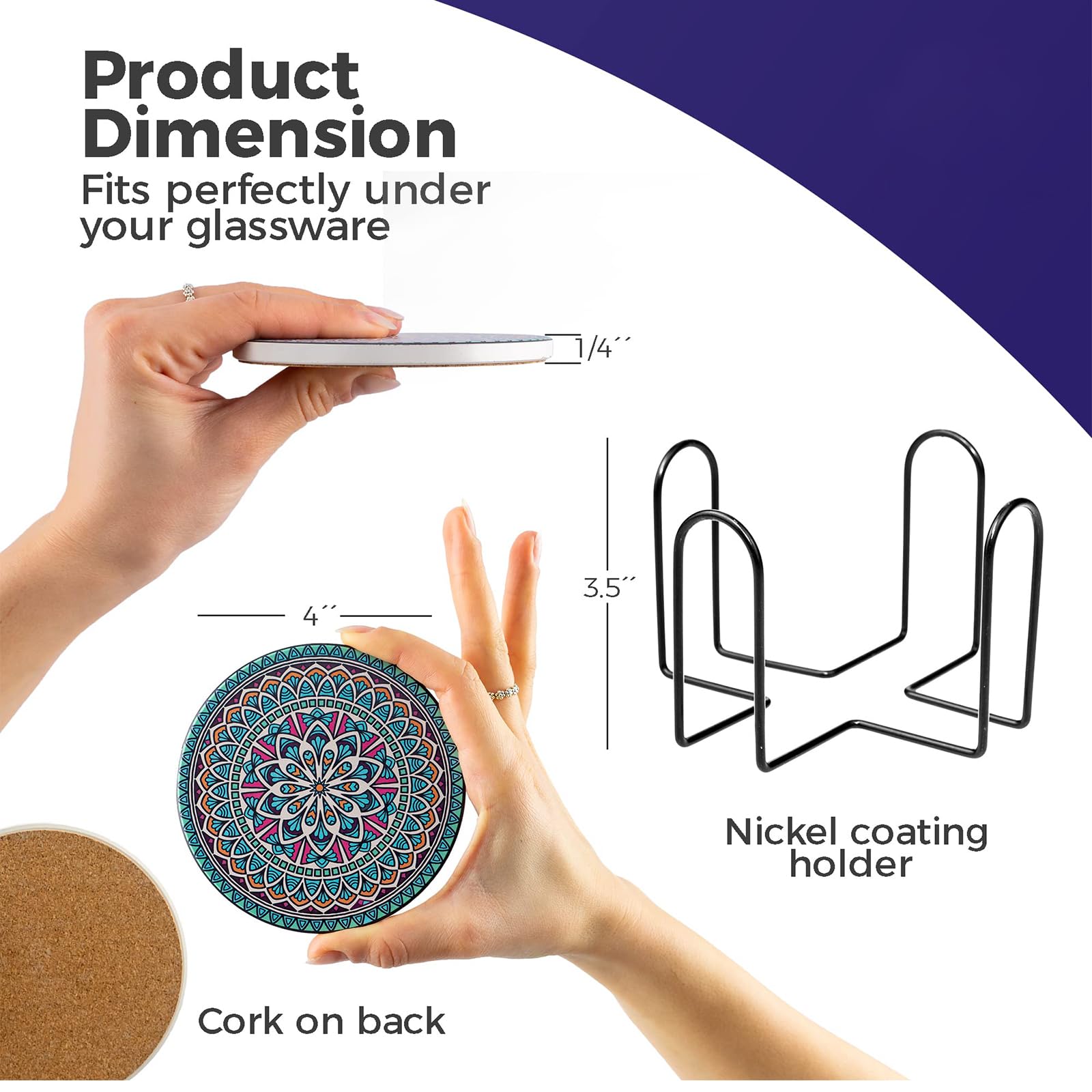 Lot De 8 Sous-Verres En Céramique Mandala Absorbants Avec Support Métal - Qixora, Durables Et Élégants Pour Maison, Bar, Café Et Extérieur