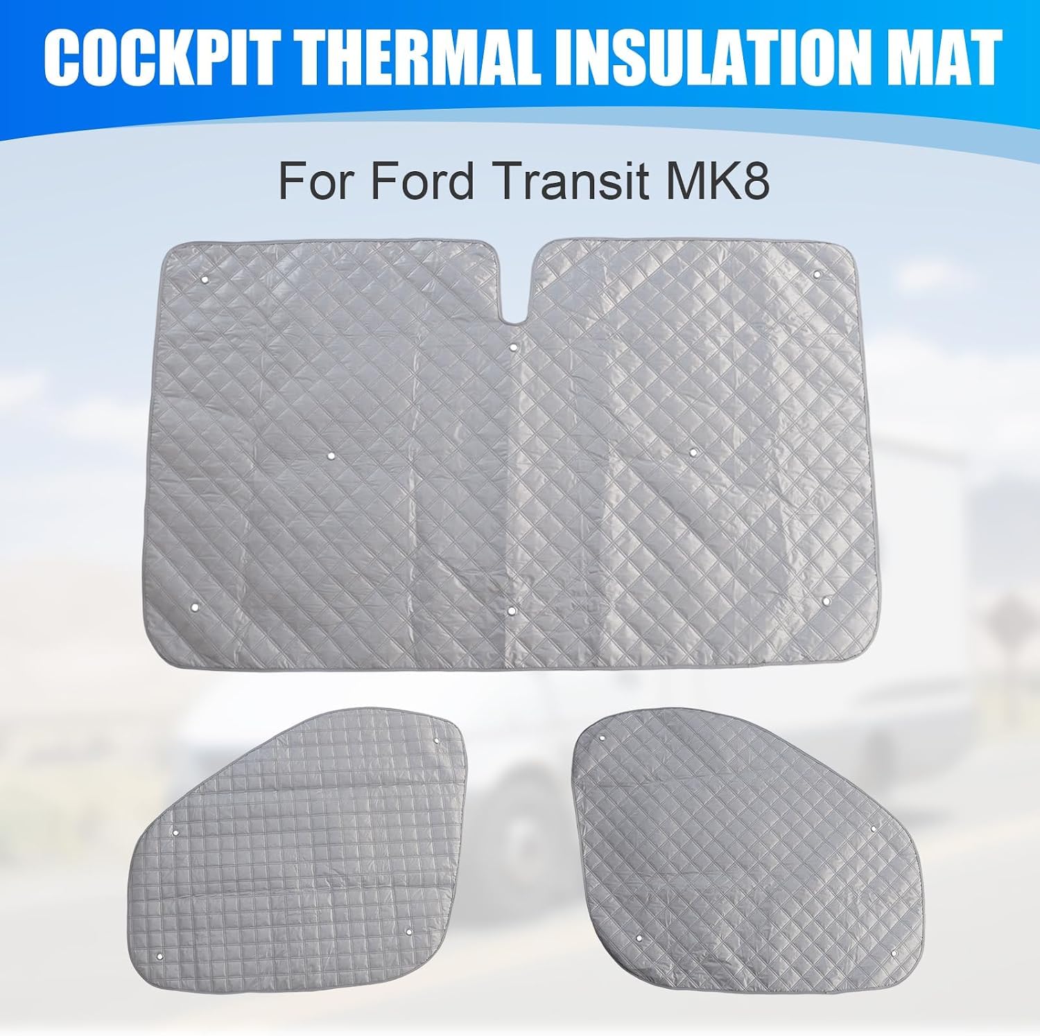 3 szt. mat termicznych na przednią szybę, pasuje do Ford Transit MK8 | Wodoszczelna aluminiowa osłona przedniej szyby do kampera, zaciemnienie, izolacja, ochrona prywatności