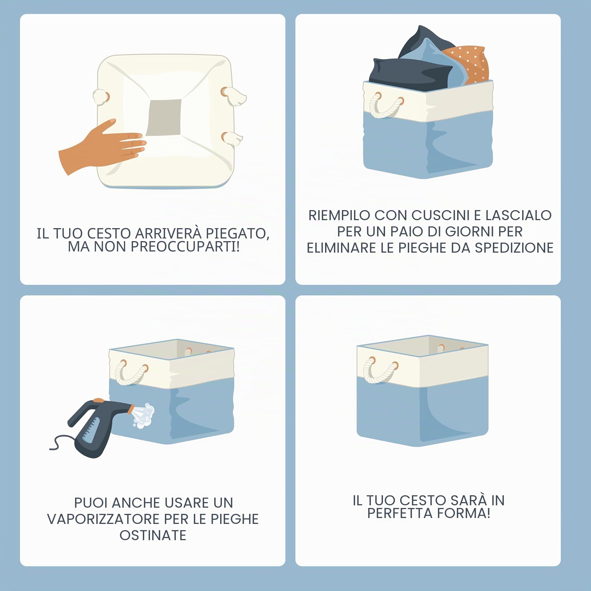OrganiHaus Set di 4 Cubi Scatole Portaoggetti 30x30, Cestini Portaoggetti in Tessuto con Manici in Corda, Cubi Portaoggetti Pieghevoli per Libreria Kallax, Cestino per la Cameretta. Grigio/Bianco