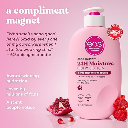 Miniatura 3 de eos Shea Better Loción corporal Granada Frambuesa, cuidado de la piel con humedad las 24 horas, ligera y no grasosa, karité natural, vegano, 16