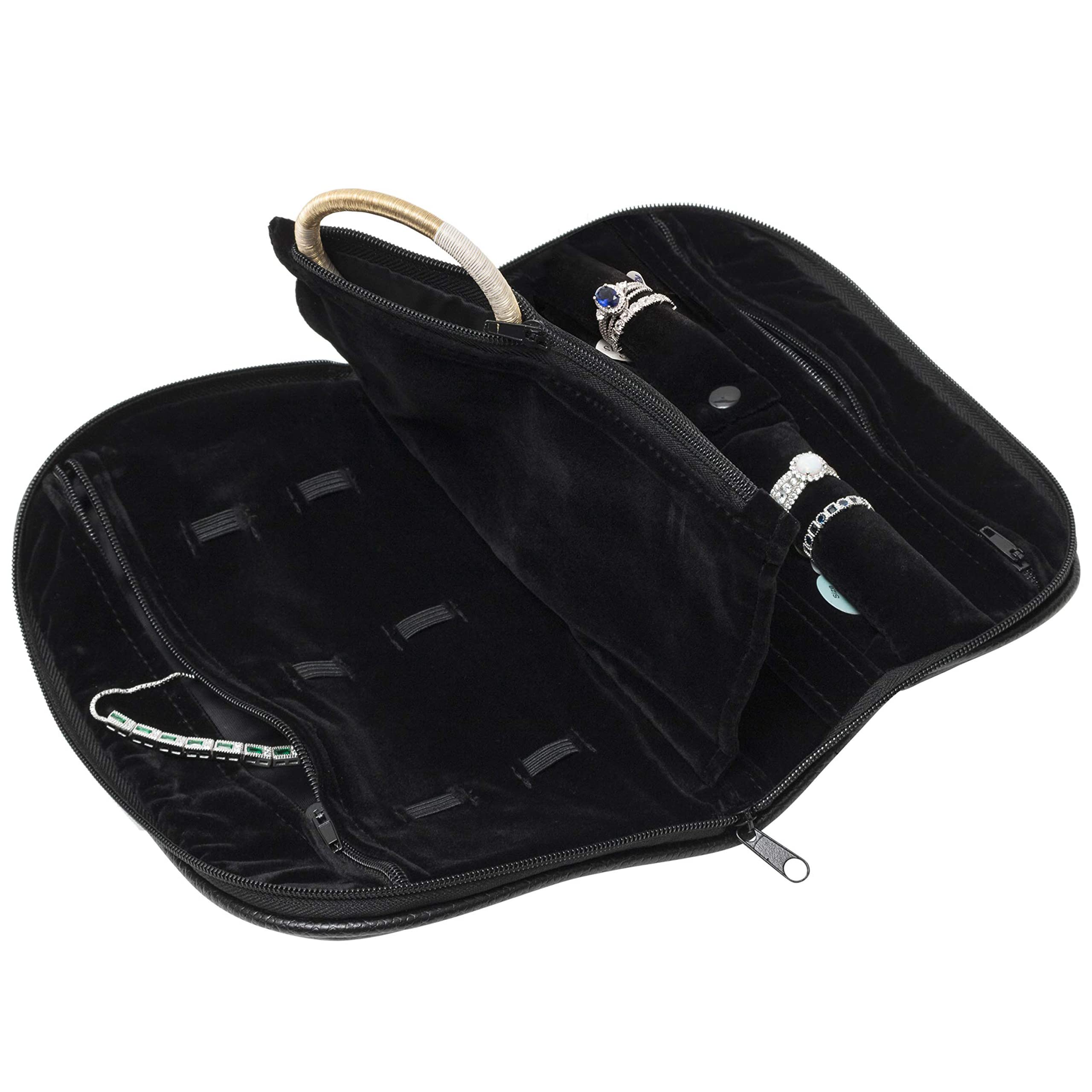 Unuber - Portagioielli da viaggio, per collane, orecchini, anelli, bracciali, leggero, portatile e pratico, in pelle morbida e scamosciata (blu