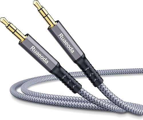 Ruaeoda Cable auxiliar de 20 pies, cable de audio de 0.138 in macho a macho estéreo de alta fidelidad de nailon trenzado aux a aux 18 cable para