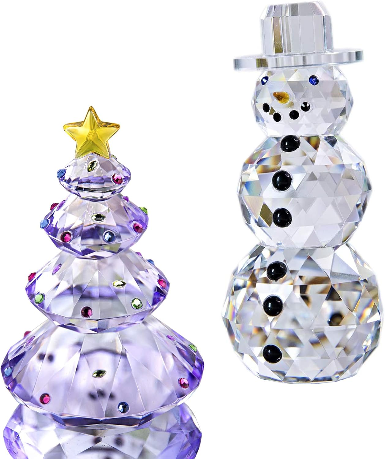 QFkris Crystal Snowman and Purple Christmas Tree Figurines