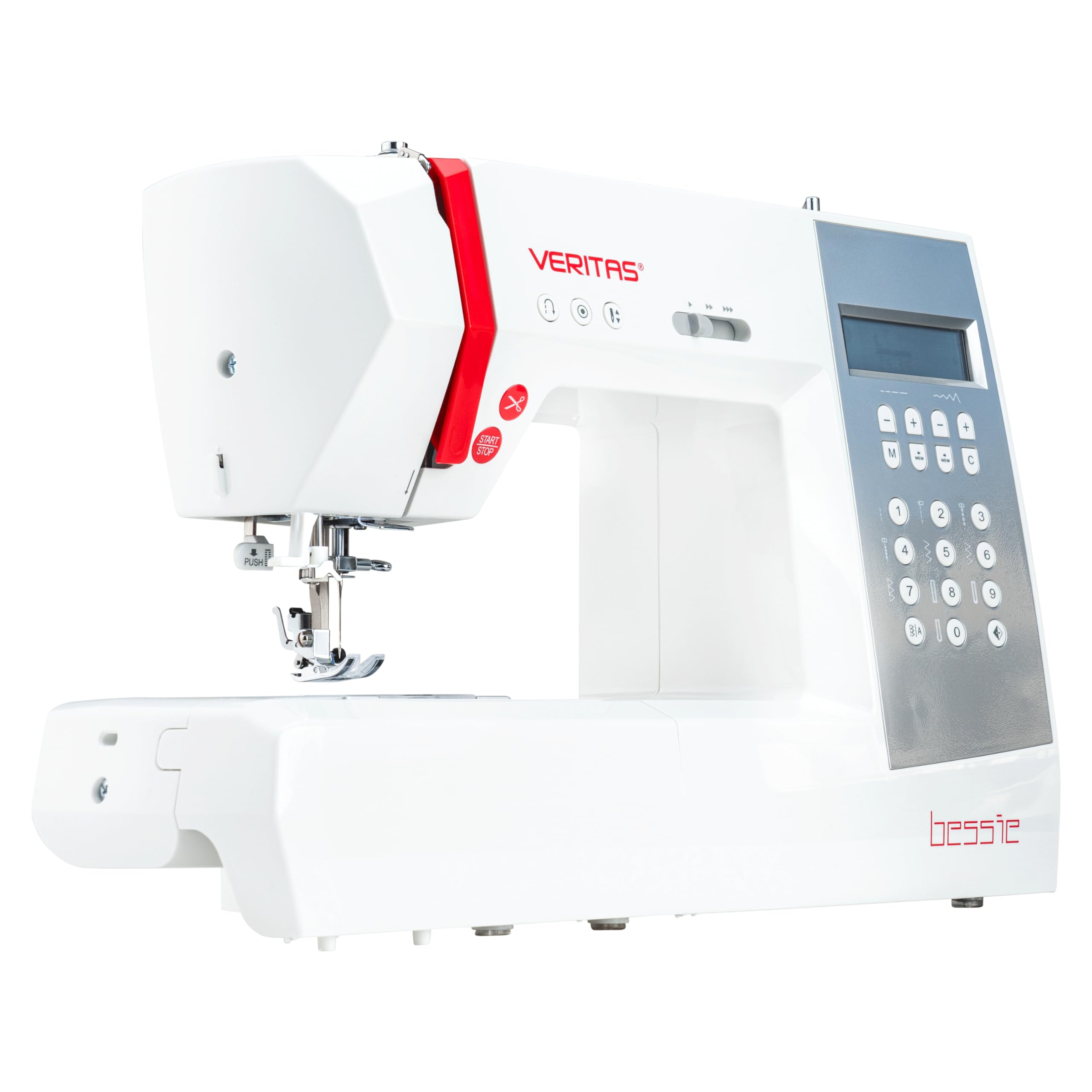 VERITAS Nähmaschine Bessie I Computer-Nähmaschine I 196 Programme inkl. Speicherfunktion I Stiche spiegeln I Auto-Fadenspannung & Einfädelhilfe I Fadenabschneider I LCD-Display & LED-Nählicht (weiß)