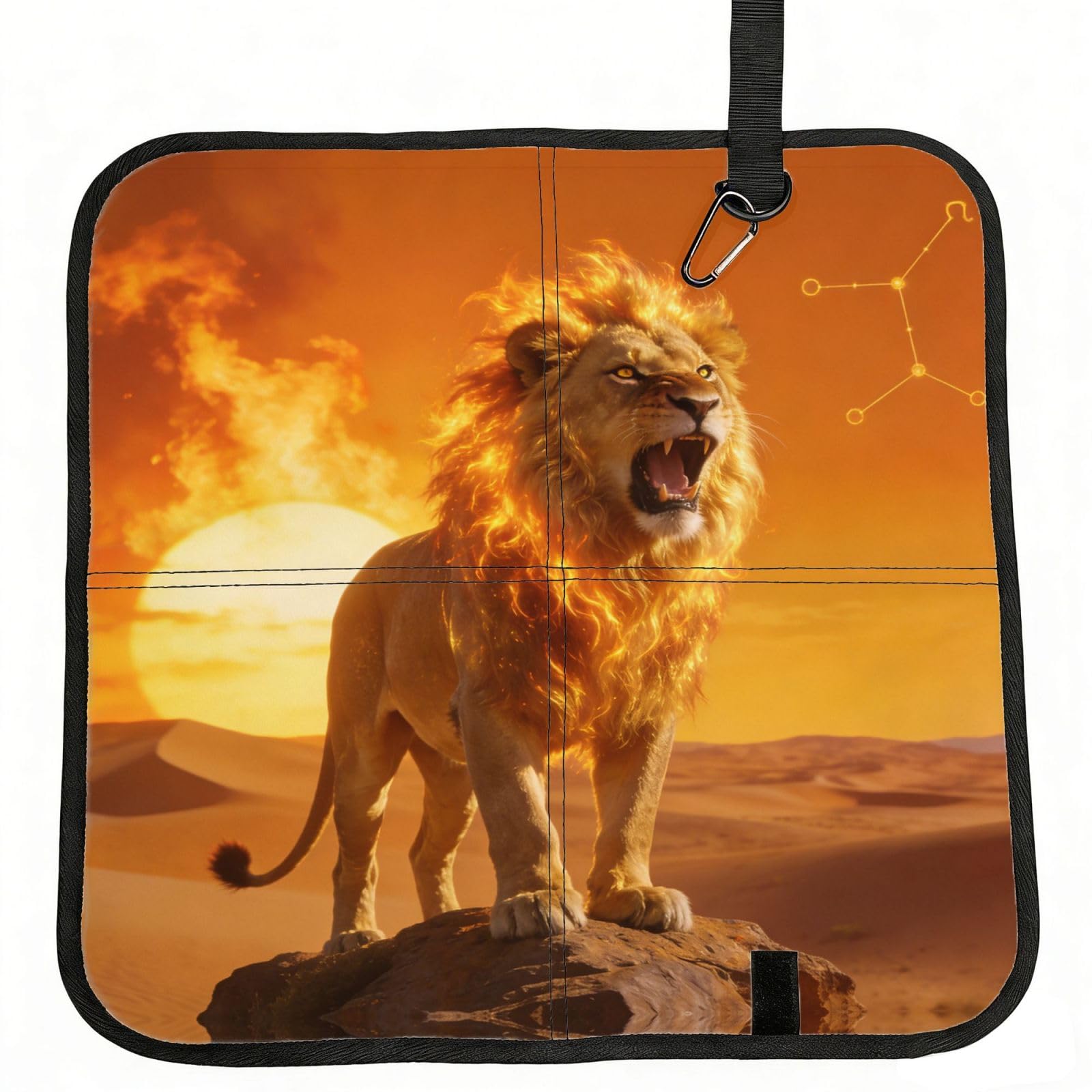DUYIOKH Fiery Leo Lion in Desert Sunset Print Foldable Portable Seat Cushion for World Cup Games, Camping and Outdoor Activities
