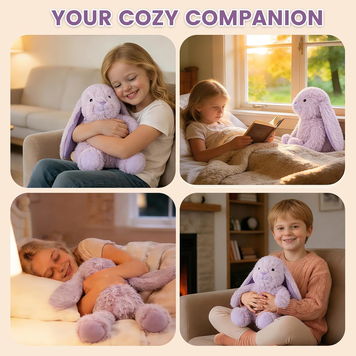 SuzziPals Heatable & Coolable Purple Bunny Stuffed Animal Heating Pad for Soothing & Relaxation, Lavender Purple Bunny Plush for Discomfort, Rabbit Stuffed Animals for Kids, Easter Bunny Plushies Gift