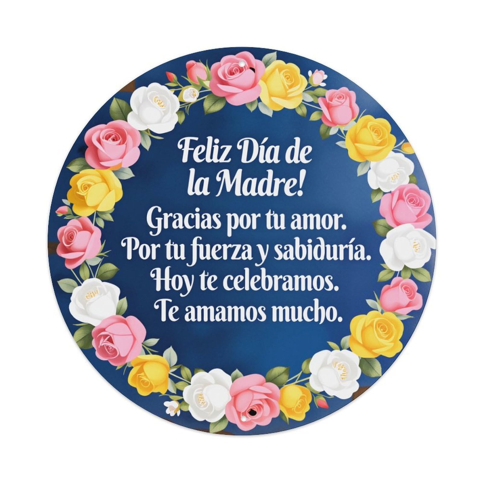 Floral Wreath With Roses And Greeting Text Round Vintage Tin Sign,Retro Wall Art,Metal Poster for Home, Bar, Garage, Cafe, Rustic Indoor & Outdoor Decor, 8x8 Inches