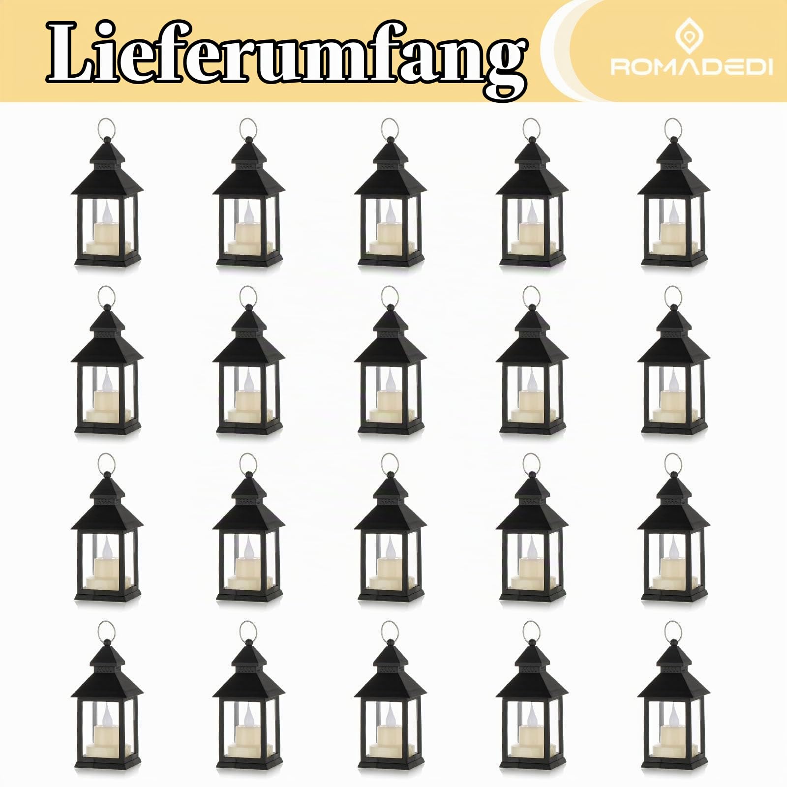 Romadedi Orientalische Mini Laterne Schwarz, 20er Set, Metall | Zum Aufhängen,für Hochzeit, Ramadan, Weihnachten, Garten, Balkon, Outdoor-Bereich und Tischdeko