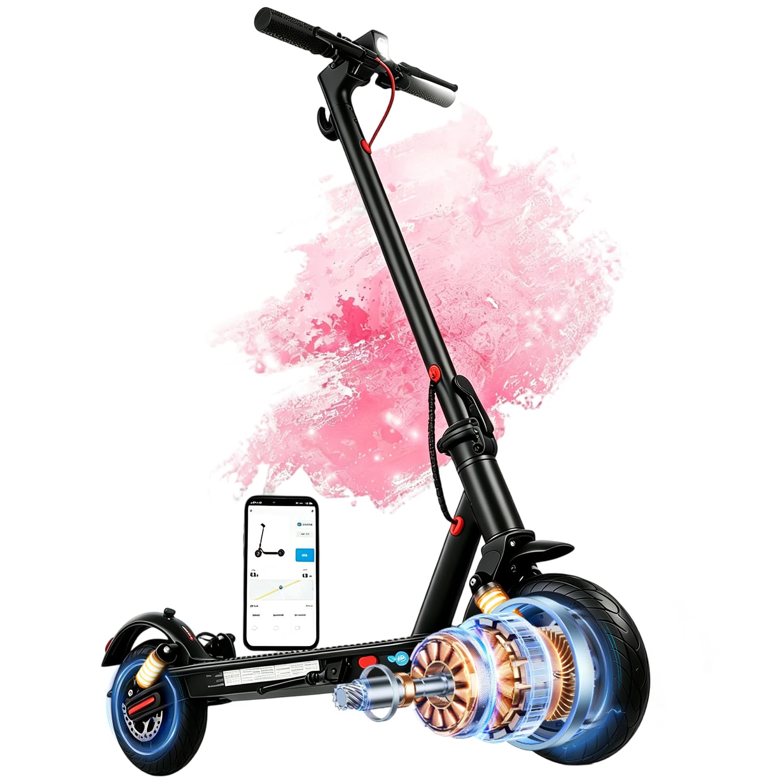 Trottinette Électrique Adulte, Autonomie 30 km,10'' Trottinette Electrique Pliable 350W Escooter, Batterie 7,5AH,Double Suspension & Double Frein APP, Ultra Legere trottinette electrique Charge 120 KG