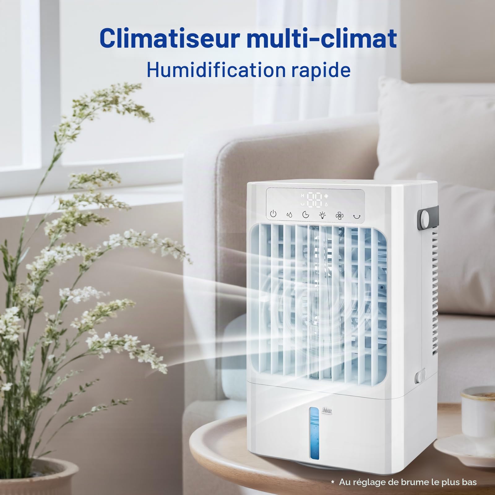 Climatiseur mobile petit, ventilateur silencieux avec refroidissement à eau, ventilateur de table 3 en 1 pour la maison et le bureau, ventilateur d'air portable avec réservoir d'eau de 900 ml
